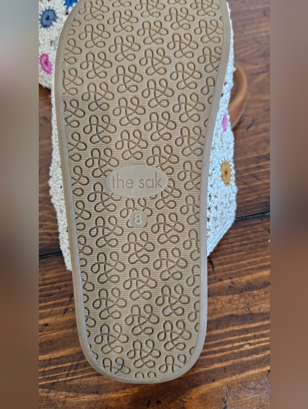The Sak Cream Crochet Mules w/Multicolor Flower Embroidery Recycled Women's Sz 8 - Picture 5 of 10